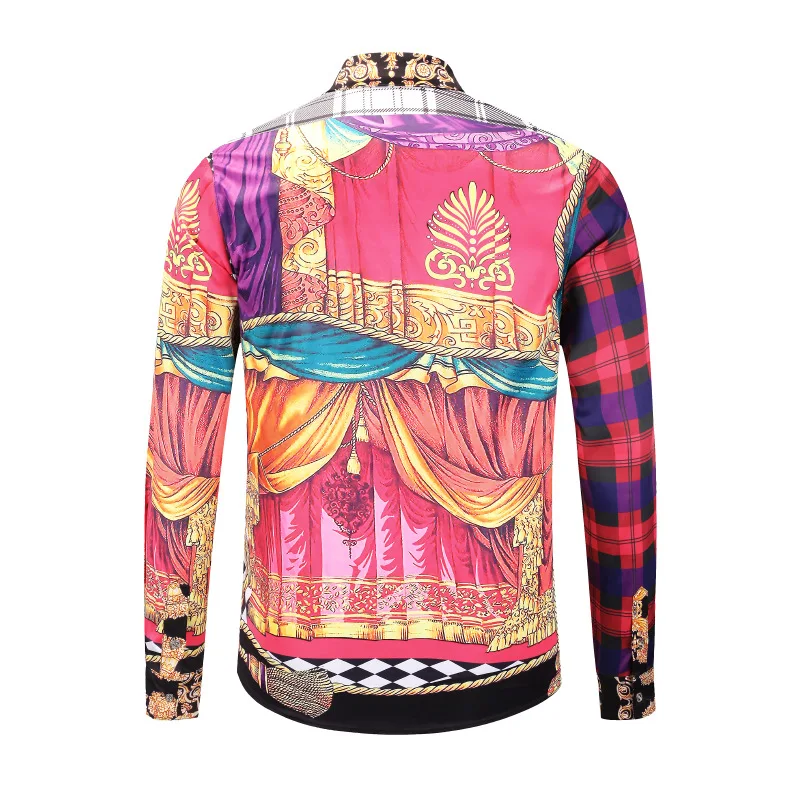 XIMIWUA 2019 New Arrival Fashion Luxury Men Shirts Long Sleeve 3d Print Patchwork Color Hawaiian Shirt Camisas Para Hombre