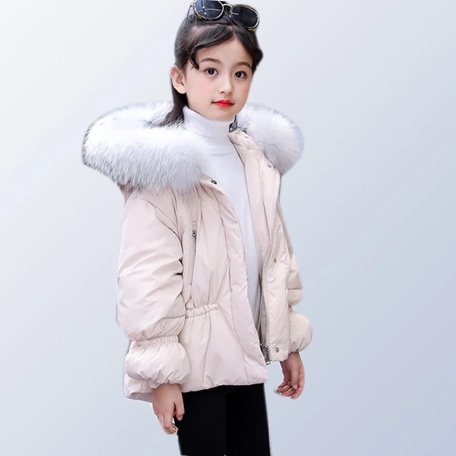 

Children Winter Jacket Girls Kids Long Down Coats with Fur Hooded 2018 Girls Parka Thick Warm Teenage Clothes Size 10 12 14 Year
