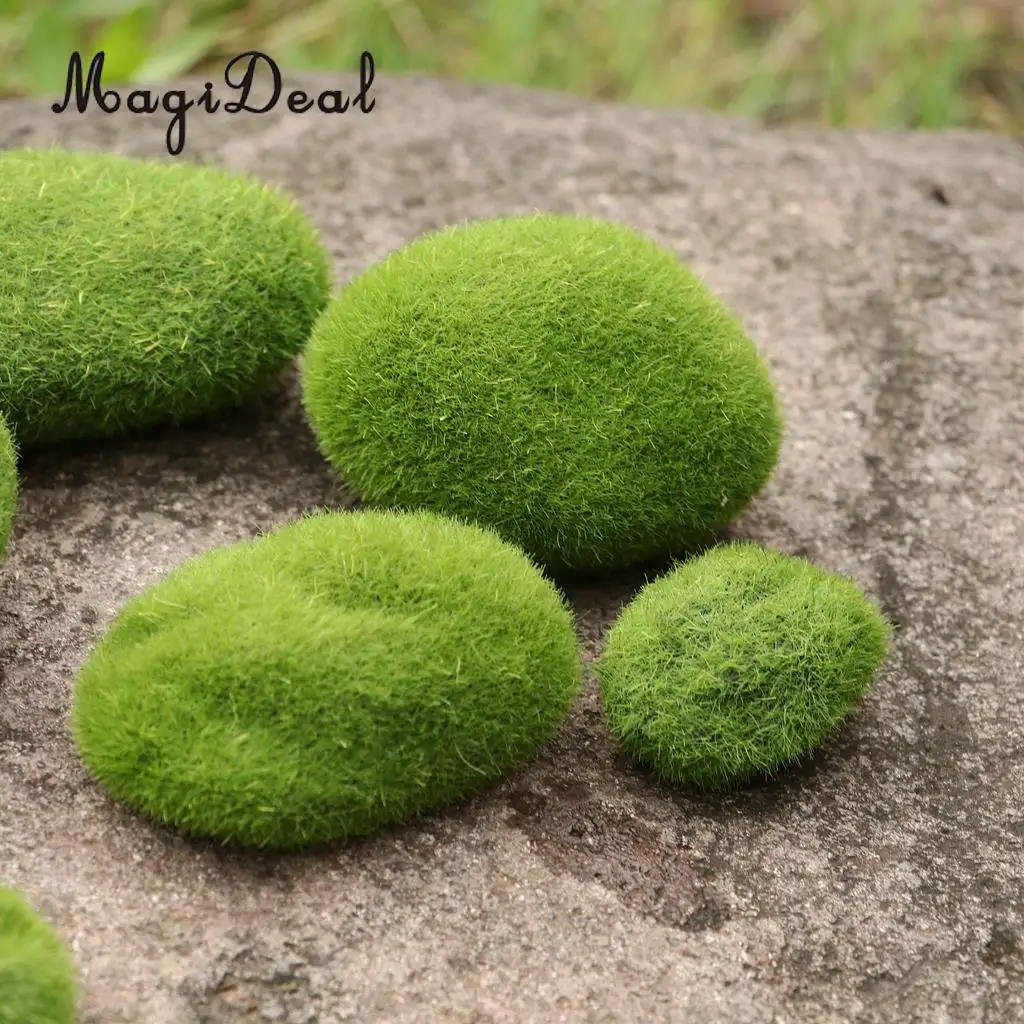 10pcs Artificial Decorative Moss Stones Ball Simulation Flocking Bryophytes Grass Plants Green Moss DIY Micro Landscape Decor