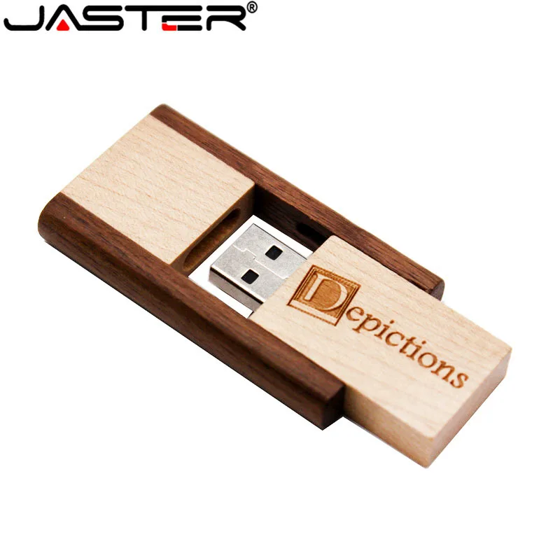 

JASTER(5 pcs free LOGO)Wooden rotatable usb flash drive Memory stick pendriver pendrive 16GB 32GB 64GB photography gift USB2.0