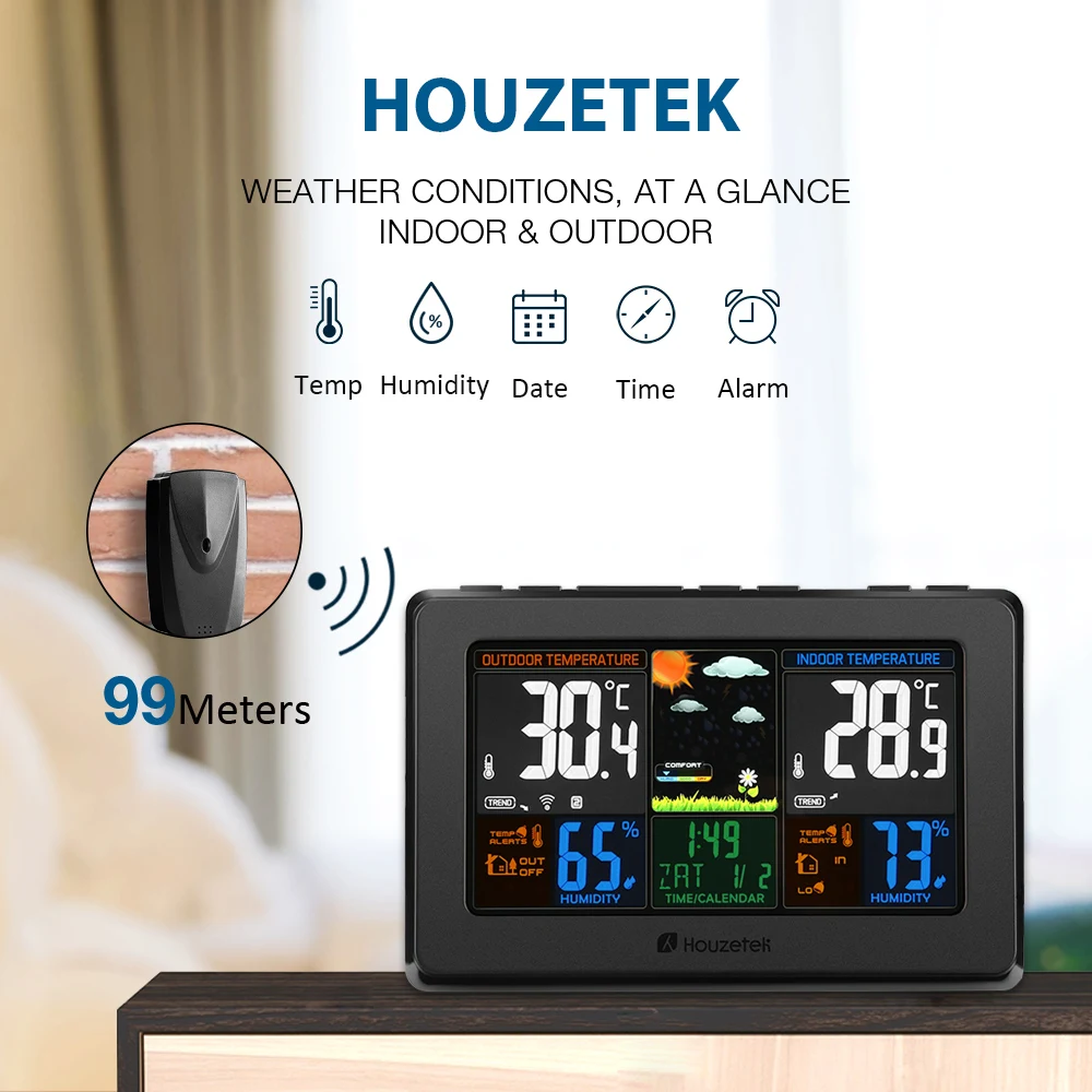 Wireless Digital Thermometer Hygrometer LCD Touch Screen Weather Station Temperature Humidity Forecast Sensor Indoor Outdoor Z20