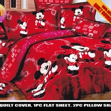 Красный свадебный комплект постельного белья с Микки и Минни Маус, стеганое одеяло, покрывало на кровать для девочек и взрослых
