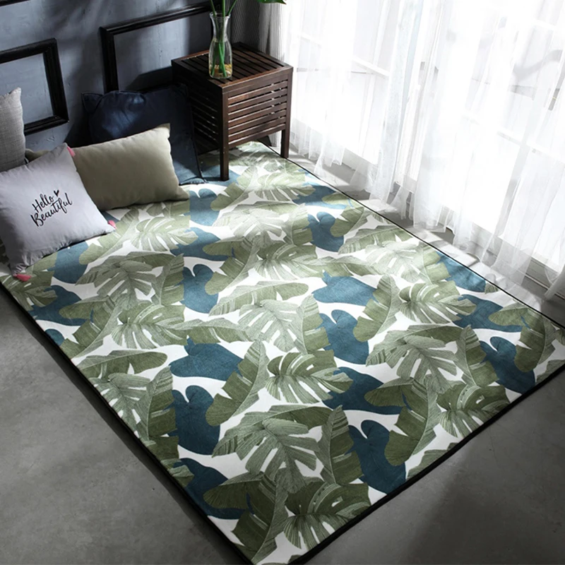 

Tropical Carpet Green Leaf Geometric Carpet Mats For Living Room Rugs And Carpets Fashion Floor Mat Cafe Area Rug Soft Velvet