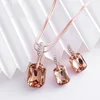 MOONROCY Free Shipping Jewelry Cubic Zirconia Rose Gold Color Brown Blue Crystal Necklace and Earrings Jewelry Set for Women ► Foto 2/6
