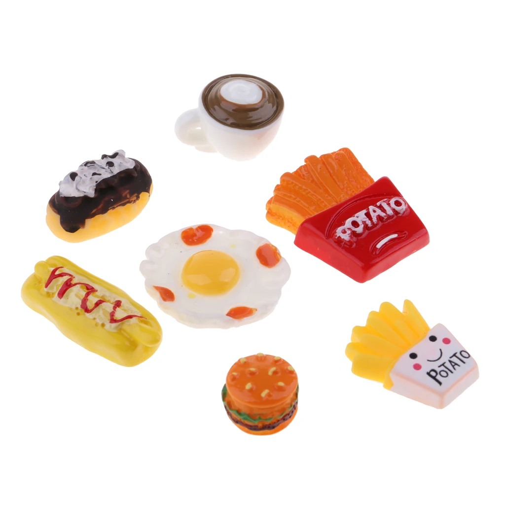 7 PCS Combo Meals Mini Cake And Coffee Model For 1/12 Scale Dollhouse