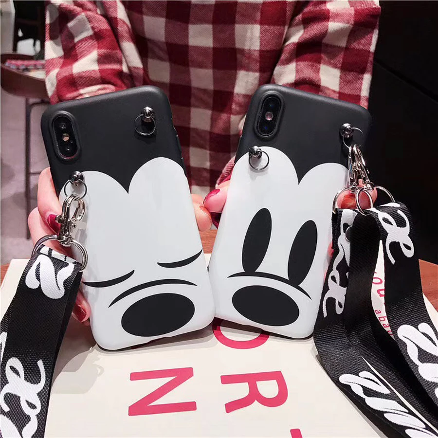 

For iphone X XR XS MAX 8 7 plus case cover 3d painted with shoulder strap soft silicon phone bag case for iphone 6 6s plus