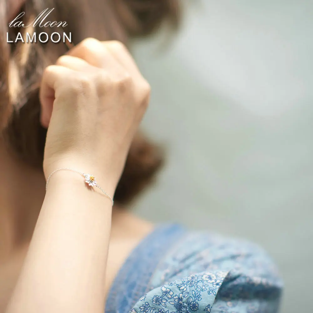 LAMOON 2017 New Handmade Chrysanthemum Flower Shape 100% 925-sterling-silver Bracelet S925 Fine Jewelry for Women LMHY004