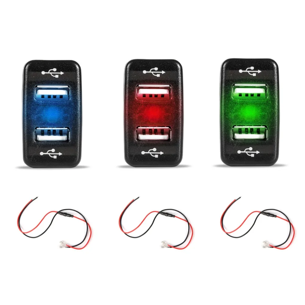 12 فولت 24 فولت المزدوج USB منافذ مأخذ شاحن السيارة 2.1A الطاقة محول مع LED كشاف لسيارة تويوتا السيارة حفرة حجم 33 ملليمتر x 23 ملليمتر 40 ملليمتر x 23 ملل...