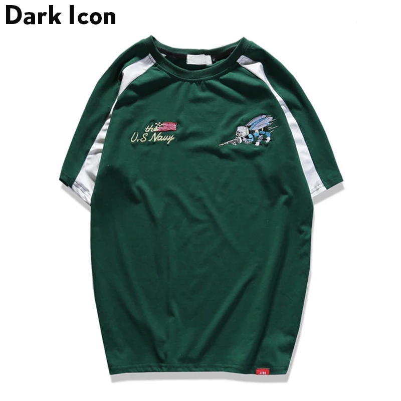 

DARK ICON Embroidery Streetwear Hip-hop T-shirt Men Women 2019 Summer Off-shoulder Casual Mens T Shirt Short Sleeve Man Clothes