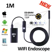 HD720P 8mm Lens 1M Iphone IOS WIFI Endoscope Camera Snake USB Pipe Inspection Borescope Android Phone Tablet PC HD Camera 6LEDS