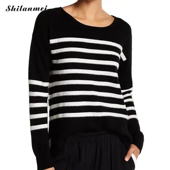 

Women Casual Autumn Striped Sweaters Knitwear 2018 Fashion Knitted Pullovers Sweaters Tops Female Long Sleeve Round Neck Clothes