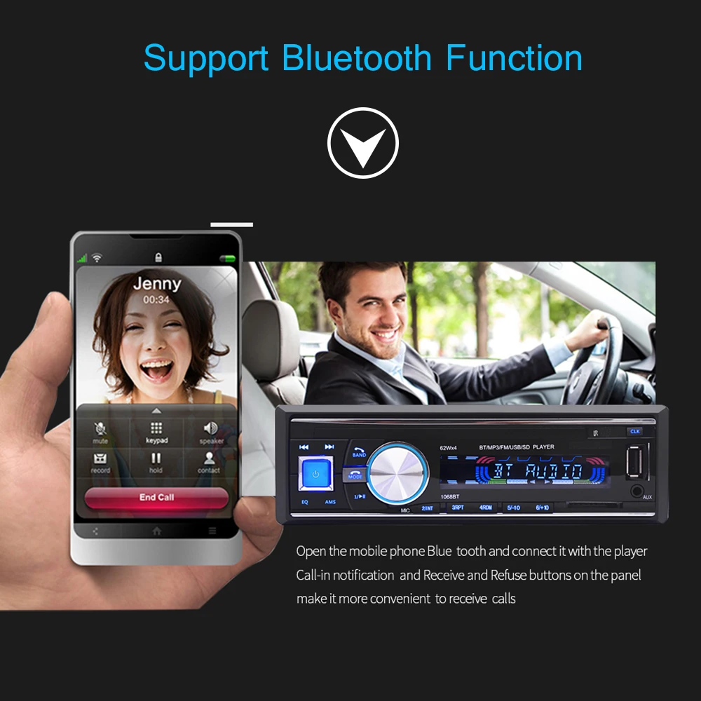 Автомагнитола с Bluetooth стереозвуком mp3 плеером поддержкой USB SD AUX FM приемником ИК
