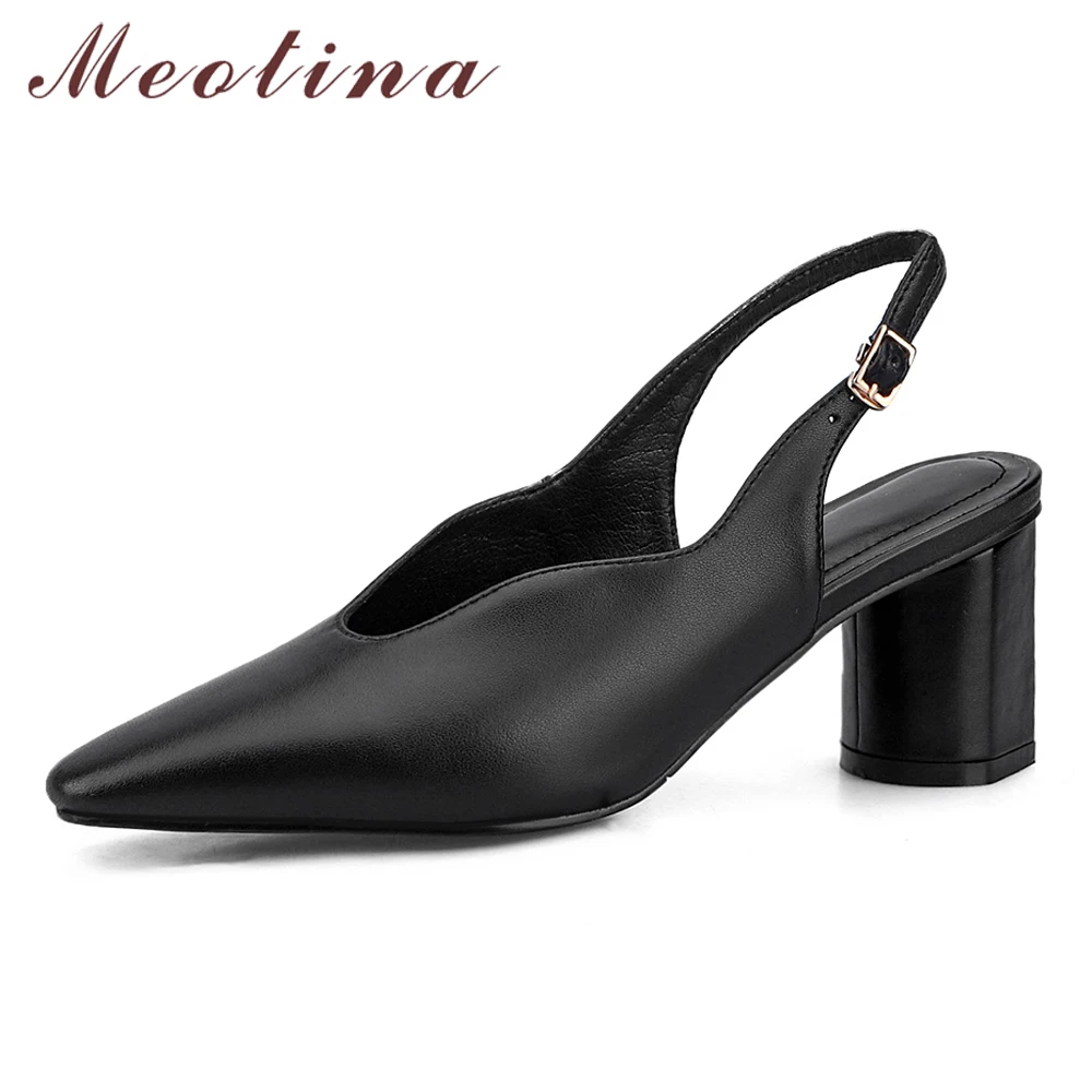 Meotina High Heels Women Shoes Natural Genuine Leather Thick High Heel