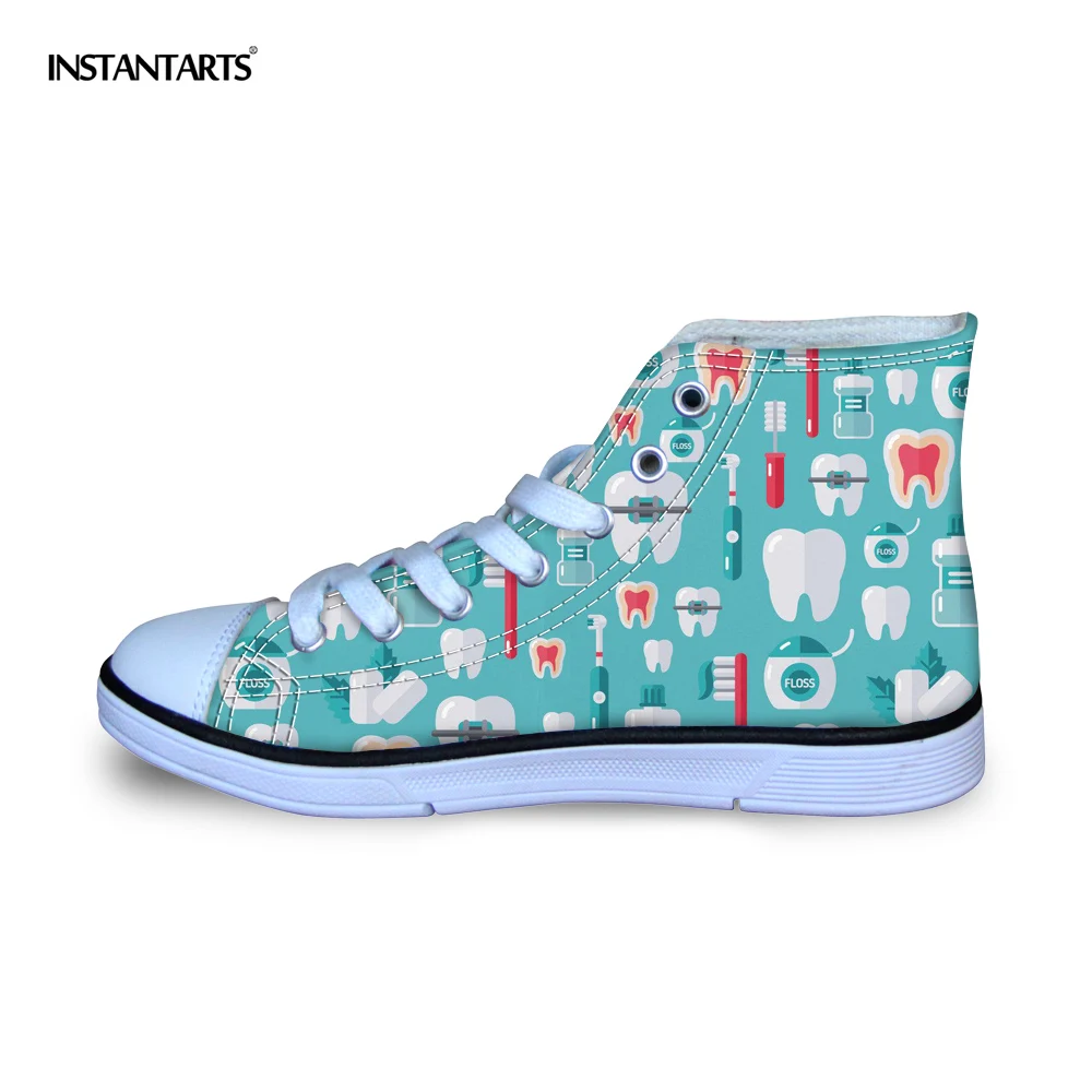 

INSTANTARTS Children Outside High Top Flats Shoes 3D Dentist Equipment Print Boy Girl Lace Up Casual Shoes Kids Walk Canvas Shoe