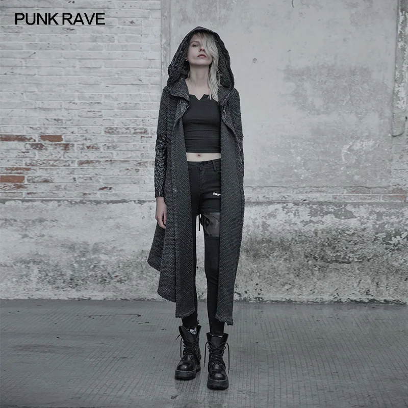 

PUNK RAVE Women Gothic Fashion Vintage Loose Cardigan Women Sweater Cape Coat Punk Style Personality Hoodie Cloak Cape