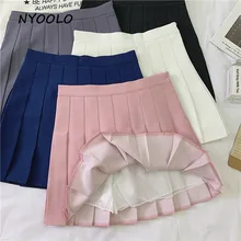 NYOOLO элегантный дизайн высокая облегающий талию, бедра Однотонная юбка летняя плиссированная мини-юбка трапециевидной формы Женская одежда школьная одежда для девочек