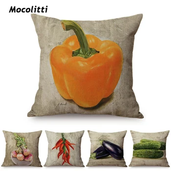 

Nordic Farm Autumn Harvest Crops Oil Painting Art Style Decorative Cushion Cover Chili Olive Radish Linen Sofa Throw Pillow Case