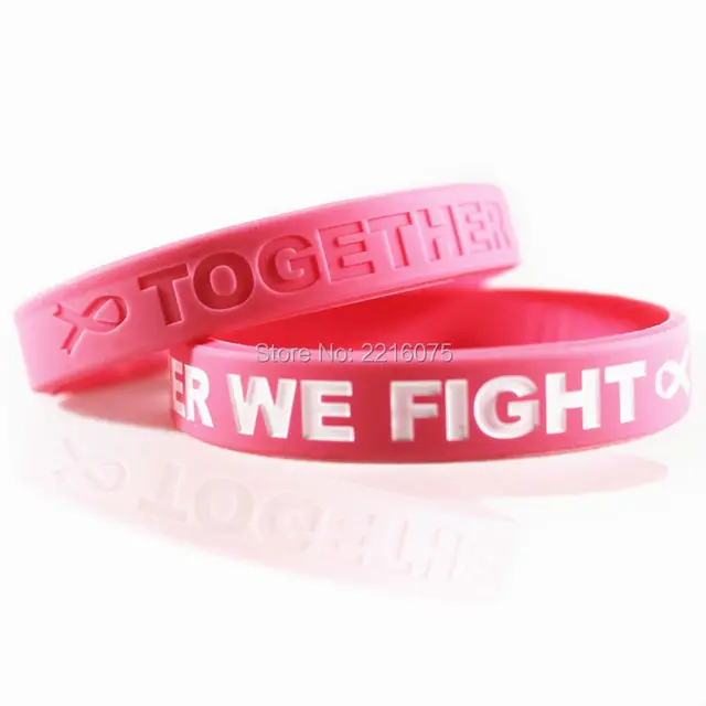 300pcs Together We Fight T Cancer Awareness Pink Ribbon 300pcs Together We Fight T Cancer Awareness Pink Ribbon Silicone Wristband Rubber Bracelets Free Shipping By