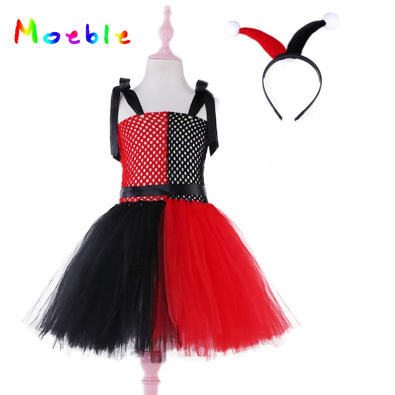 

Superhero Girls Costume Tutu Dress Kids Party Dresses Halloween Christmas Harley Quinn Batman Princess Dress for Girls Vestidos