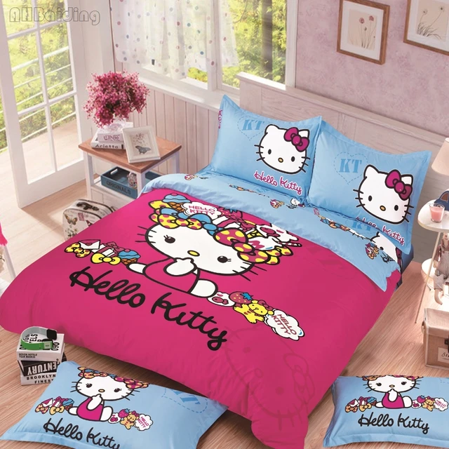 Us 23 64 24 Off Home Textile Hello Kitty Bedding Set Children Cotton Bed Linen Cartoon Doraemon Stitch Pikachu Bedclothes Twin Full Queen Size In