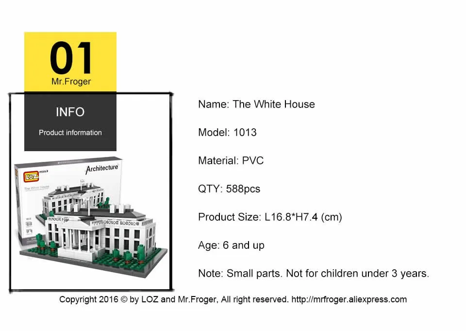 Mr. Froger LOZ Белый дом мини-блок всемирно известный архитектурный сериал США President дворец строительные модели классические игрушки