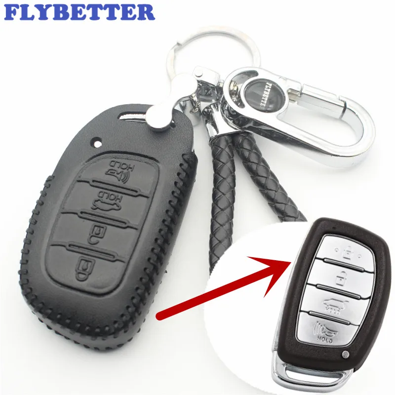 FLYBETTER натуральная кожа 4 кнопки смарт ключ чехол для hyundai IX25/IX35/Elantra/Sonata/I40 стайлинга автомобилей(B) L87 - Название цвета: Black Thread