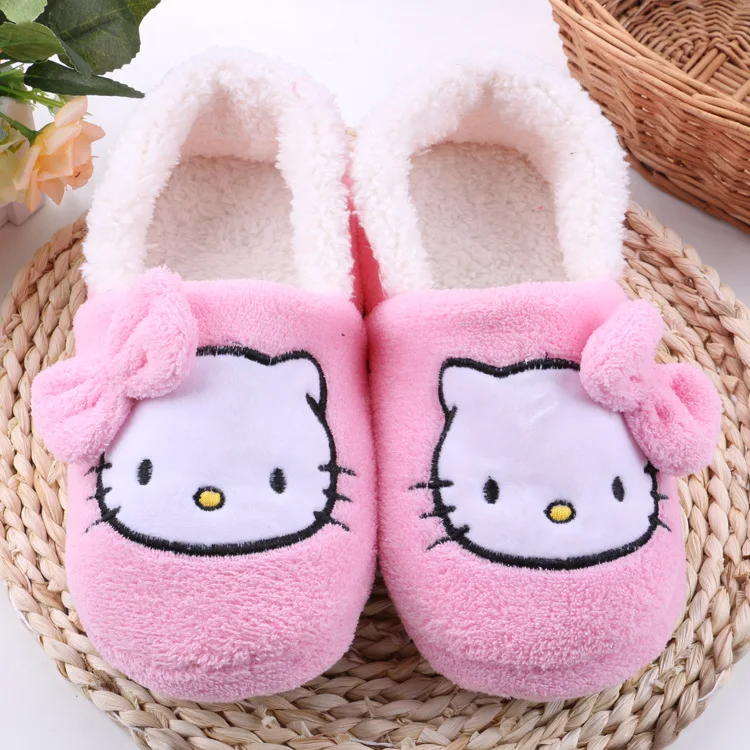 Women House Slippers 2016 hot Hello Kitty Plush Warm Home Slippers Thermal Indoor Slipper for Autumn Winter Soft Sole Shoes
