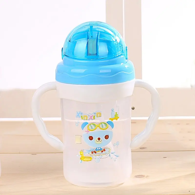 Новая прочная детская чашка с трубочкой, модная бутылка для питья, чашки с ручками, милый дизайн, бутылочка для кормления, PP пластиковые Обучающие чашки - Цвет: L