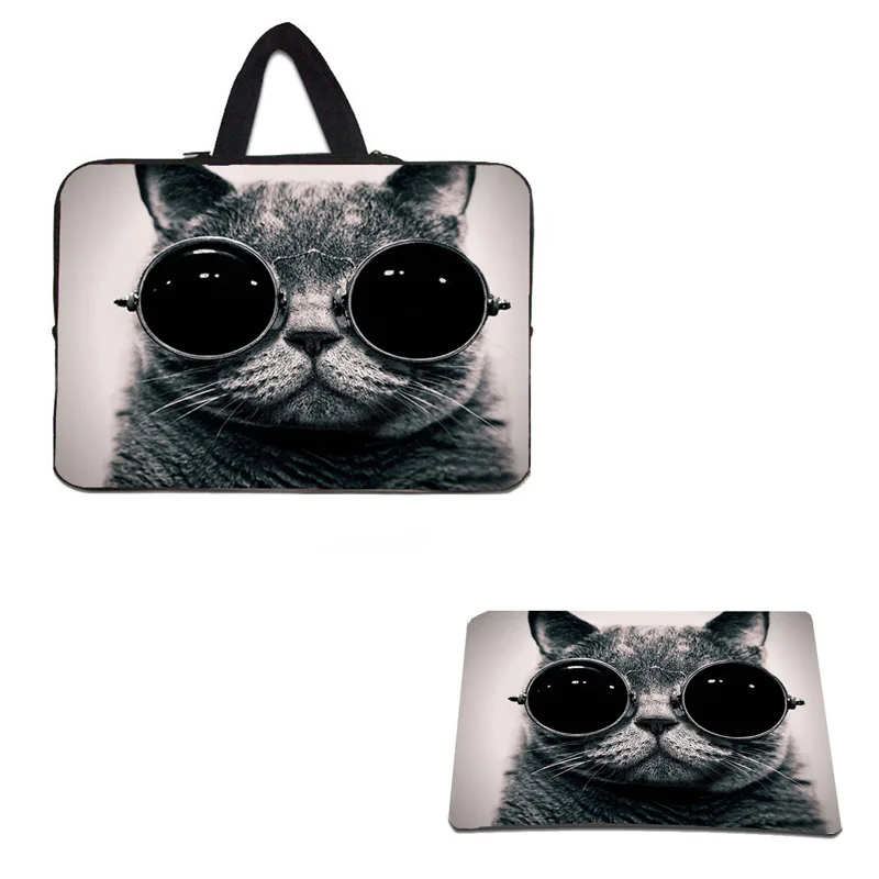 

Cute Cat 10 12 13 14 15 15.6 17 Inch Laptop Soft Cases Bag For Apple Macbook Pro/Air Zipper Notebook Cover + Anti-slip Mouse Pad