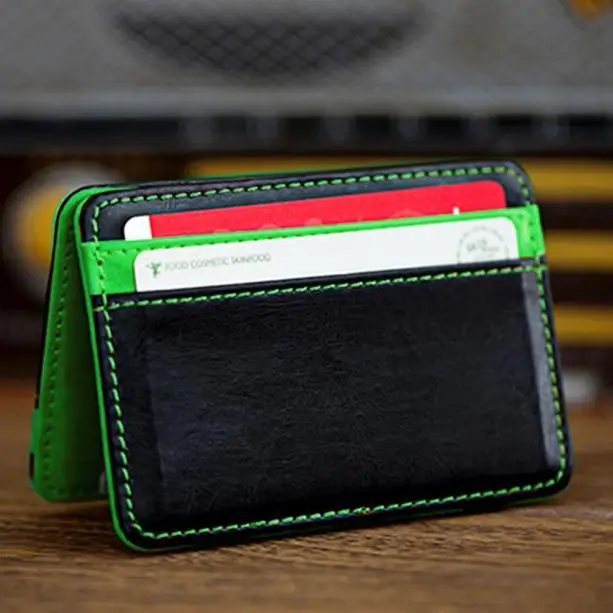 Maison Fabre Wallet Women Mini Neutral Magic Bifold Leather Wallet Men Card Holder Wallet Purse Money Clip Card Package - Цвет: Green