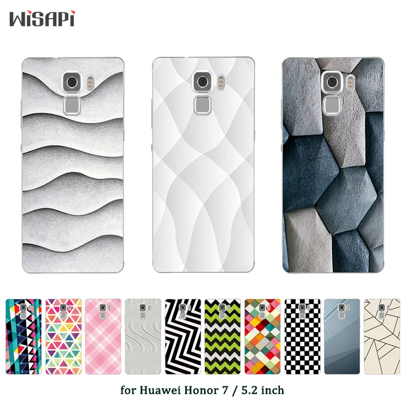 

Silicone Case for Huawei Honor 7 Case Square Printed Ultrathin Protective Funda Soft TPU Cover Case for Honor 7 Back Cover Bag