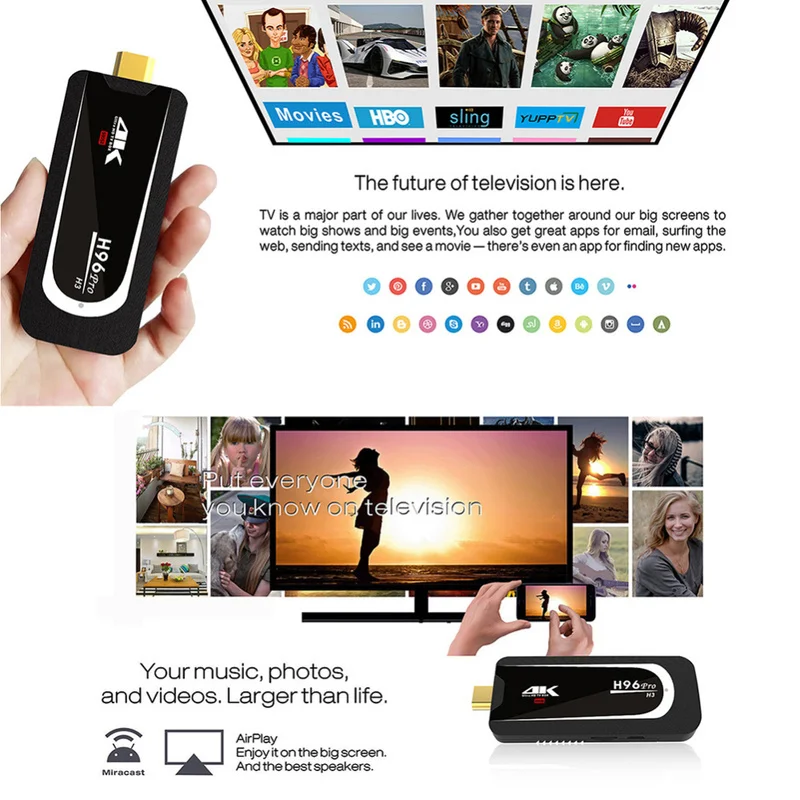 ТВ флешка H96 Pro 4K Android 7 1 четырехъядерный Amlogic S905X 2 ГБ 16 мини ПК 4G Φ Wi Fi BT4.0 1080P HD Miracast