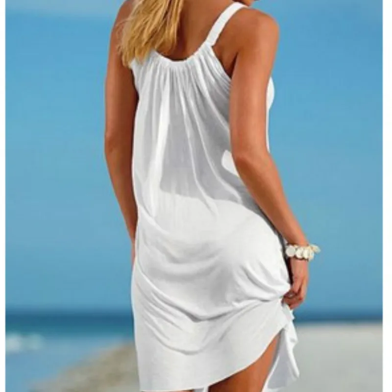 Women's Classy Pleated Neck Beach Dress-1