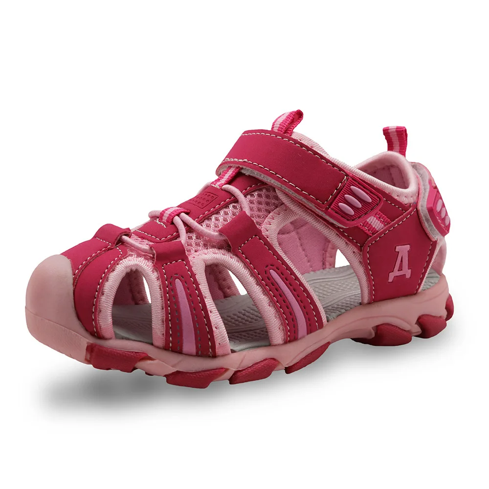 Детские сандалии для девочек; Летняя обувь; резиновые детские спортивные сандалии с закрытым носком для мальчиков; летние пляжные сандалии; детская обувь - Цвет: Розовый