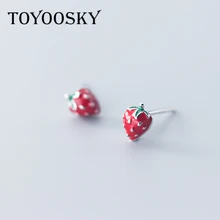 Летние дизайнерские 925 пробы Серебряные Серьги красной эмалью форма клубники серьги стержня для Для женщин контракт детские ювелирные изделия
