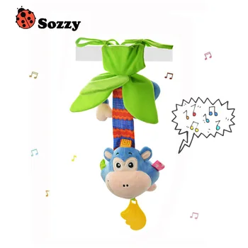 

Sozzy Baby Rattle with Melody Wind Up Music Box Toy Crib Stroller Hanging Baby Teether Monkey Pull Bell Plush Doll
