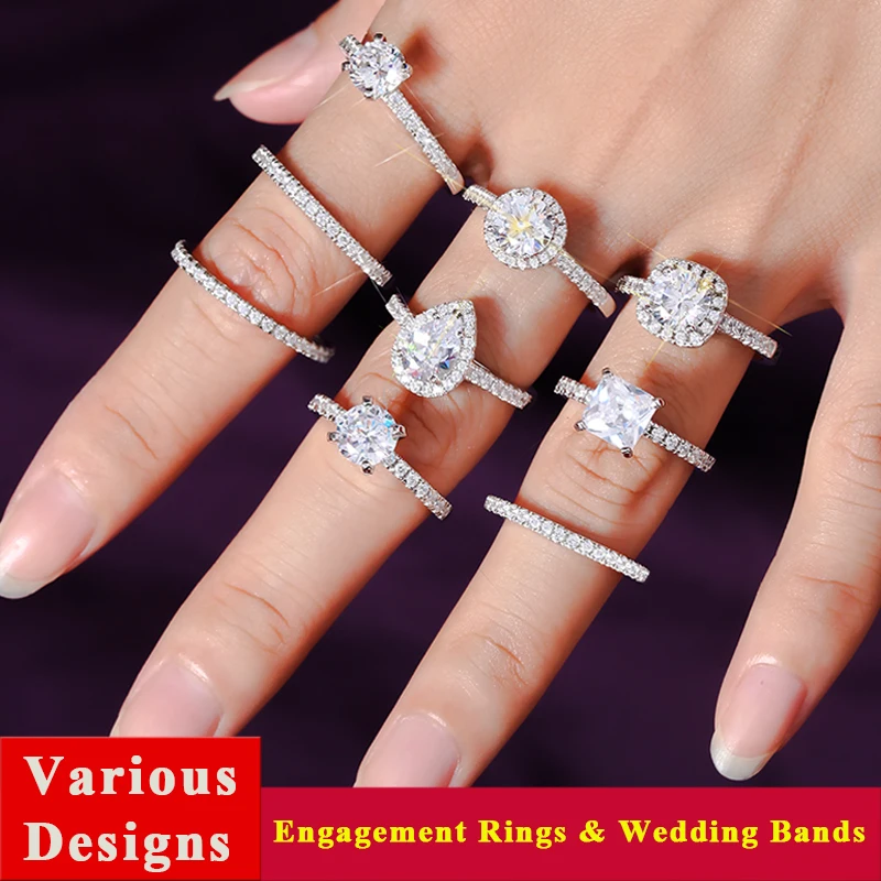 Silverwill стерлингового серебра 925 Серебряное обручальное кольцо из розового золота цвет 1,5 ct муассанит женские обручальные кольца для женщин, 2 шт., комплект ювелирных изделий