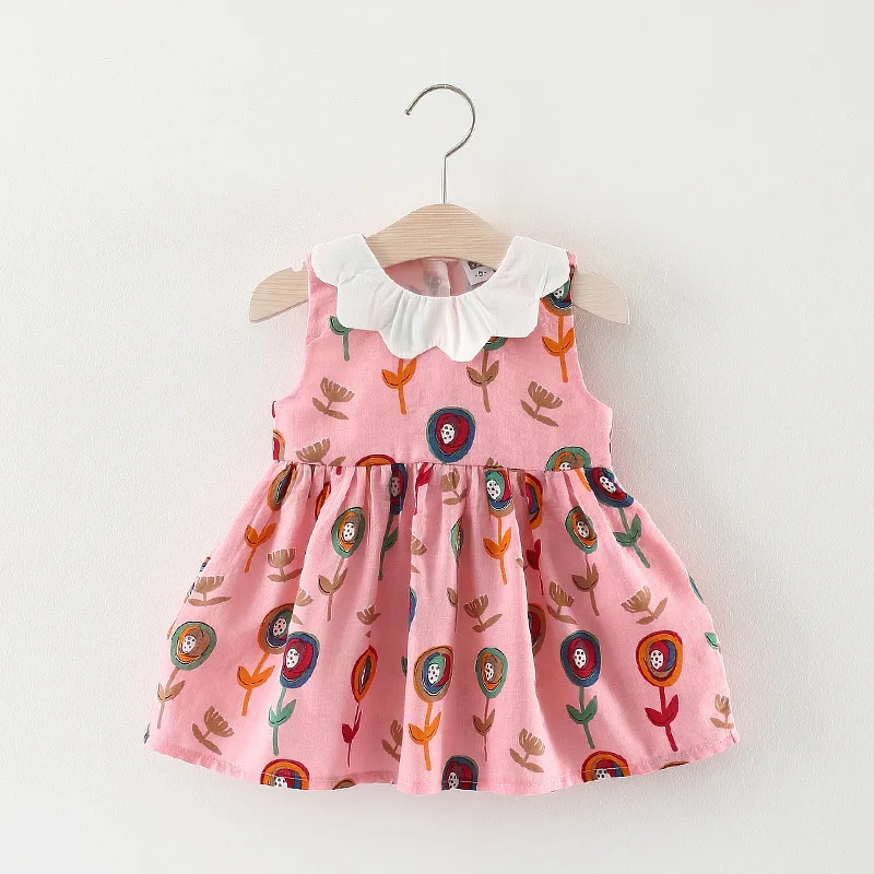 

Newborn Rushed Real Toddler Baby Girls Horn Coalar Sleeveless Printing Dress 2018 Children Princess Party Clothing Kids Clothes
