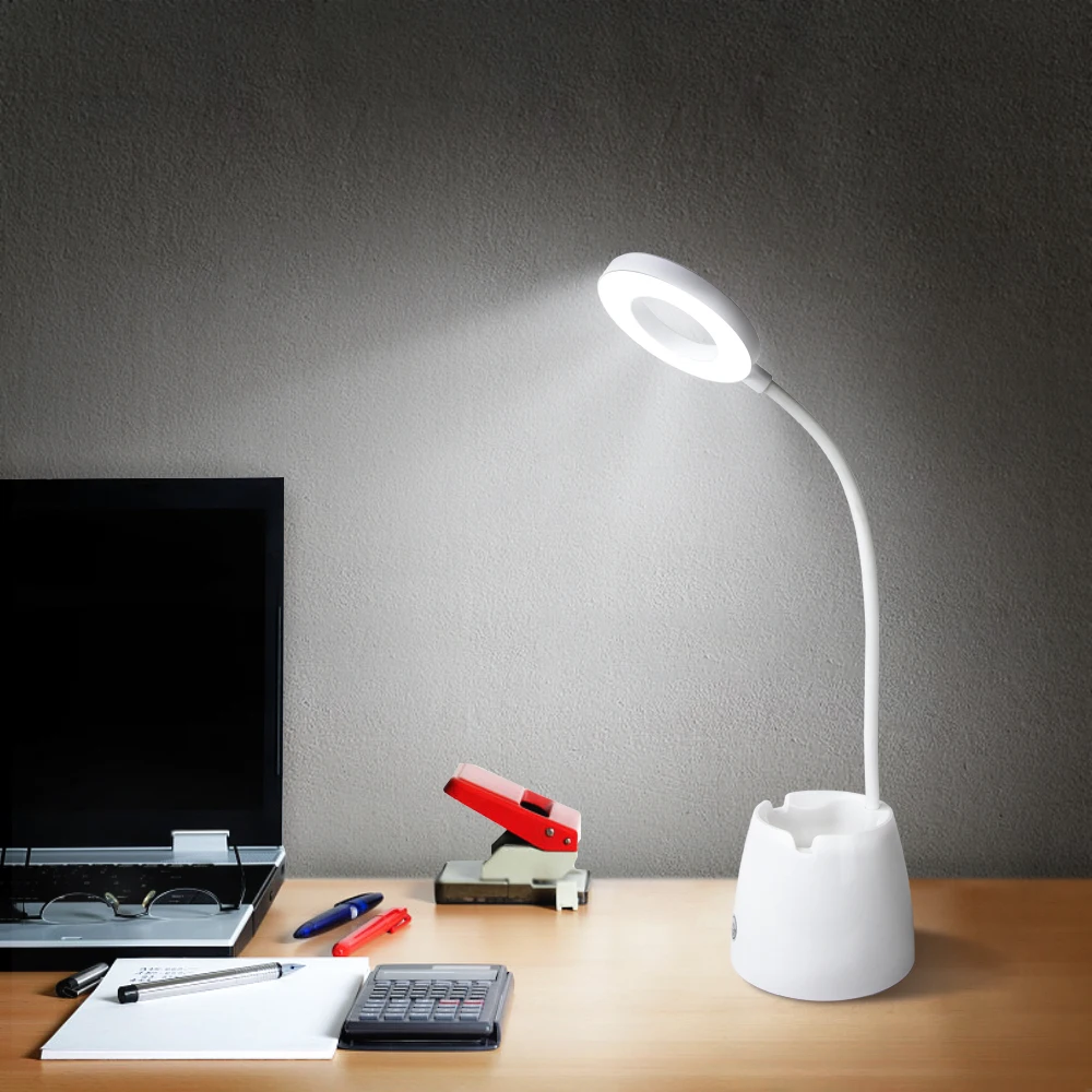

LED Desk Lamp Touch Control 3 Modes Dimmable Eye Caring LED Table Lamp USB Rechargeable With Pen Holder Phone Holder