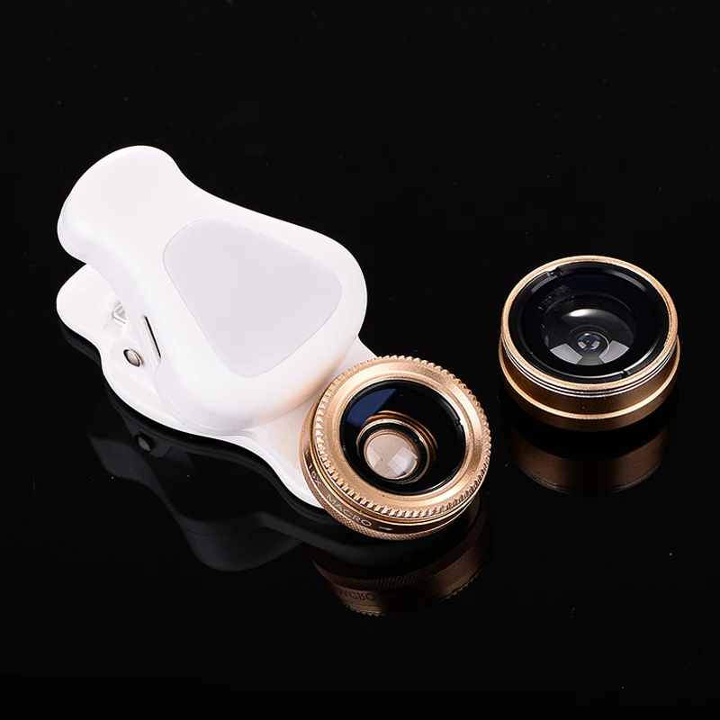 

4 in 1 Fish Eye Wide Angle Macro Fisheye Lens Lente Olho de Peixe Para For iPhone 6s plus/5s/7 Samsung s7 edge s8 + Selfie Light