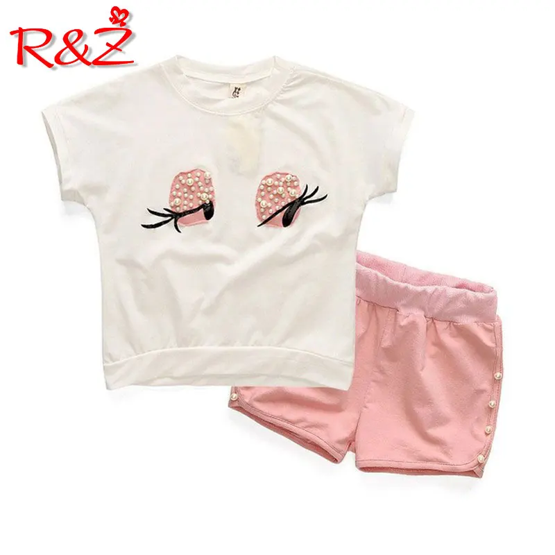 R& Z/Детский костюм г., летний комплект одежды для девочек, милые длинные ресницы, топы для маленьких девочек, штаны костюм для девочек детская одежда - Цвет: 300119
