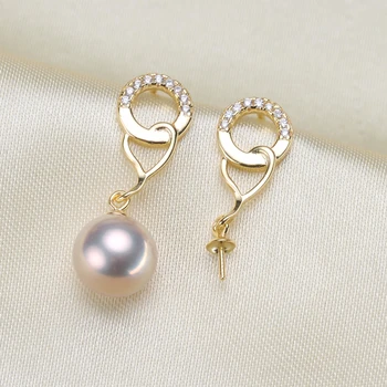 

Circle With Heart Drop Pearl Earrings Fittings S925 Sterling Silver Pearl Dangle Earrings Components 3Pairs/Lot