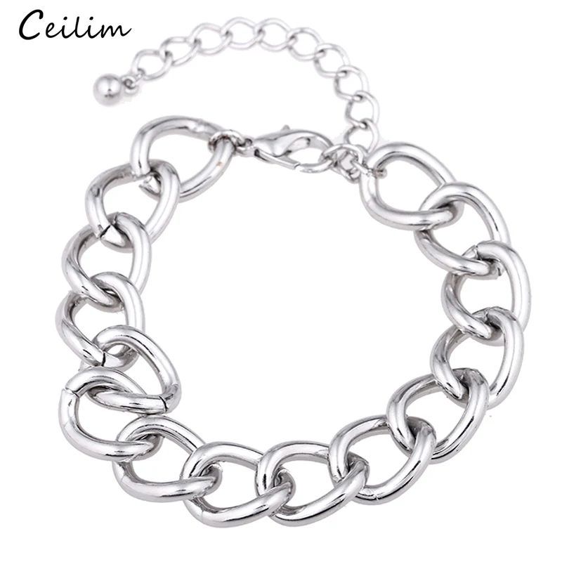 Простые Модные Серебряные Цвет Коренастый Ссылка Браслеты Для для женщин хип хоп Металл Снаряженная Цепь вечерние партия себе ювелирн