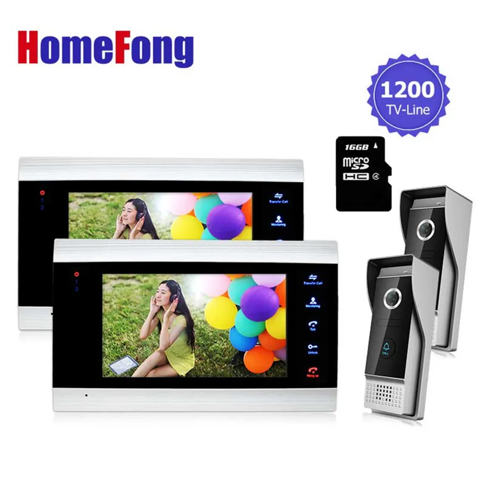 

Homefong video door phone Record intercom system Kit 2 monitors 2 doorbell Camera intercom 16GB SD CARD picture/video record