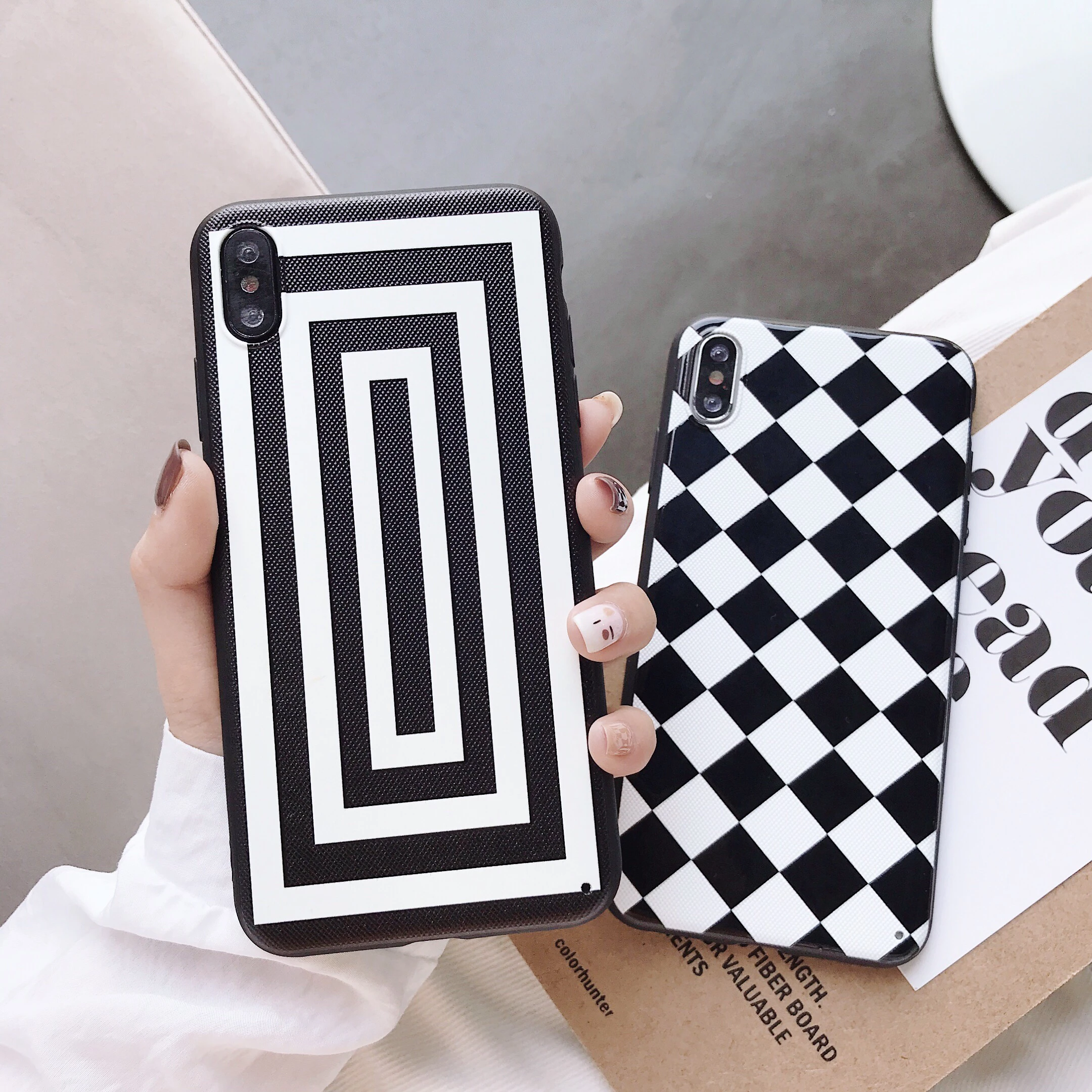 

FastDeng fashion black and white dot phone case for iPhone 5 6 7 8 plus Black and white geometric case for iPhone X XR XS Max