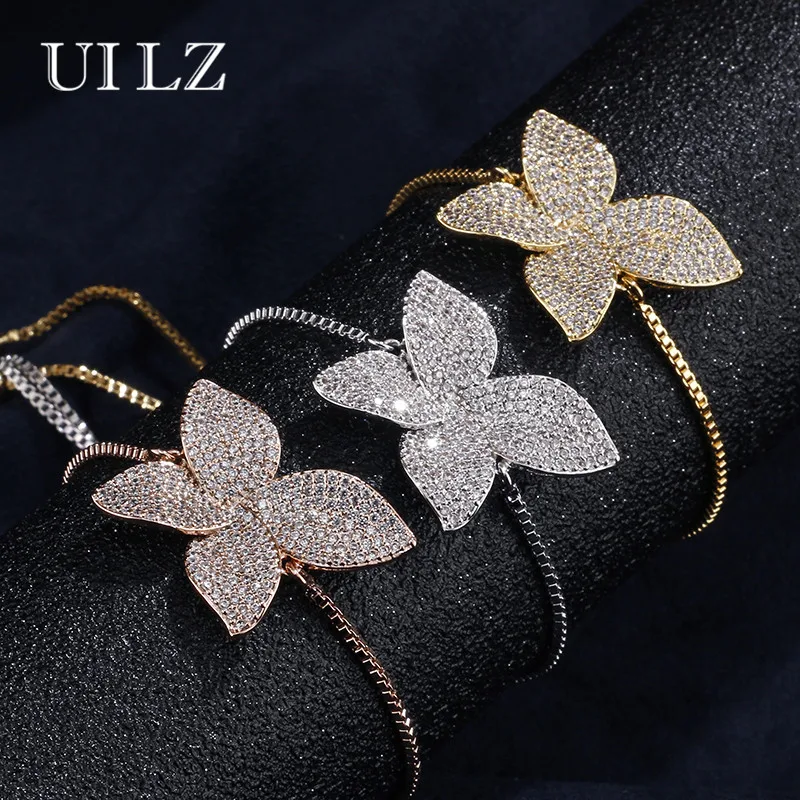 UILZ Monaco Design Accessories Fashion Flower Leaf Shape Chain Bracelet AAA zircon Micro Pave Women Wedding Jewelry UB2016