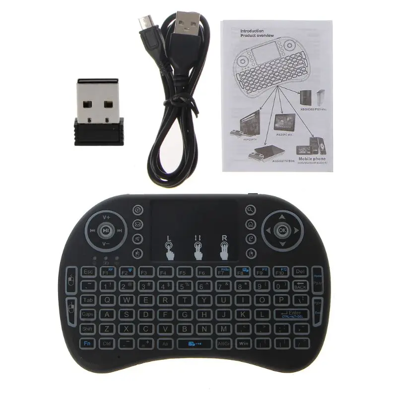 

RGB Rechargeable LED Backlits 2.4GHz Wireless i8 Keyboard Touchpad Fly Air Mouse