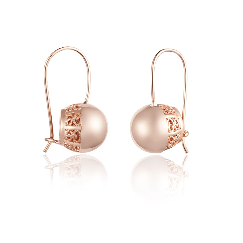 

FJ Women 585 Smooth Ball Carve Pattered 585 Gold Color Earrings Small Dangles Earrings Jewelry