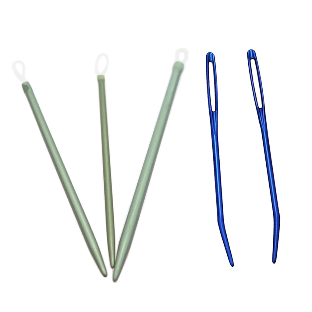 

5 Pieces Aluminium Large-eye Bent Tip Tapestry Darning Needle + Wool Needles for Knitting Craft