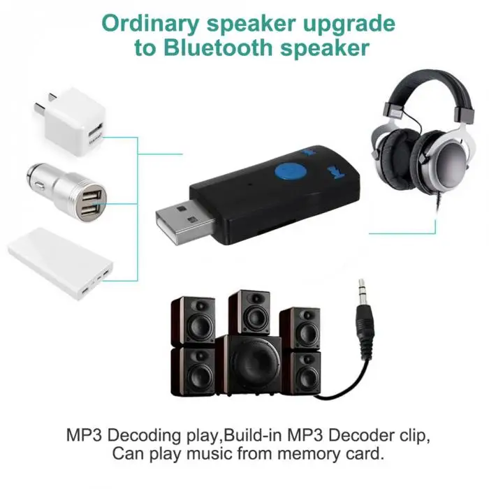 Горячая автомобильный набор гарнитуры с Bluetooth MP3 музыкальный аудио приемник 3,5 мм порт AUX A2DP стерео для динамиков
